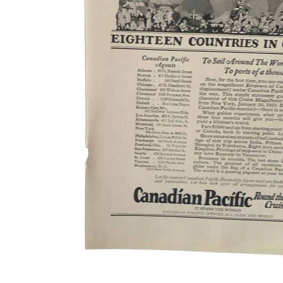 Vintage 1923 Canadian Pacific Lifetimes Travel Ad Advertisement - Picture 2 of 5